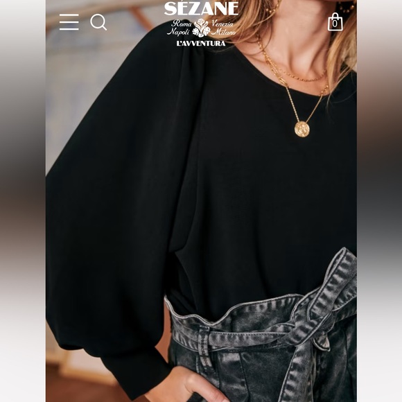 Sezane Black Benedicte Poof Button Sleeve Blouse - Picture 2 of 9